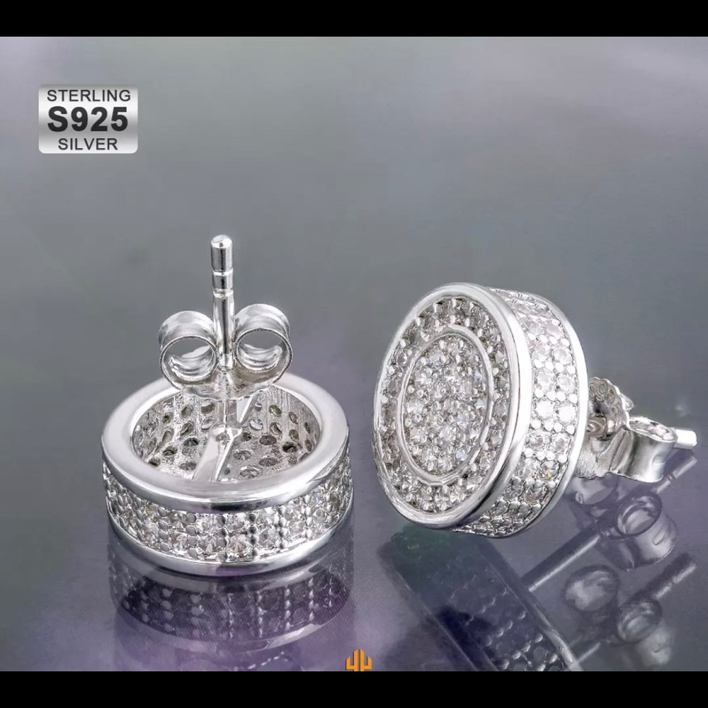 925S Unisex Iced Out Diamond Earrings - Picture 2 of 4